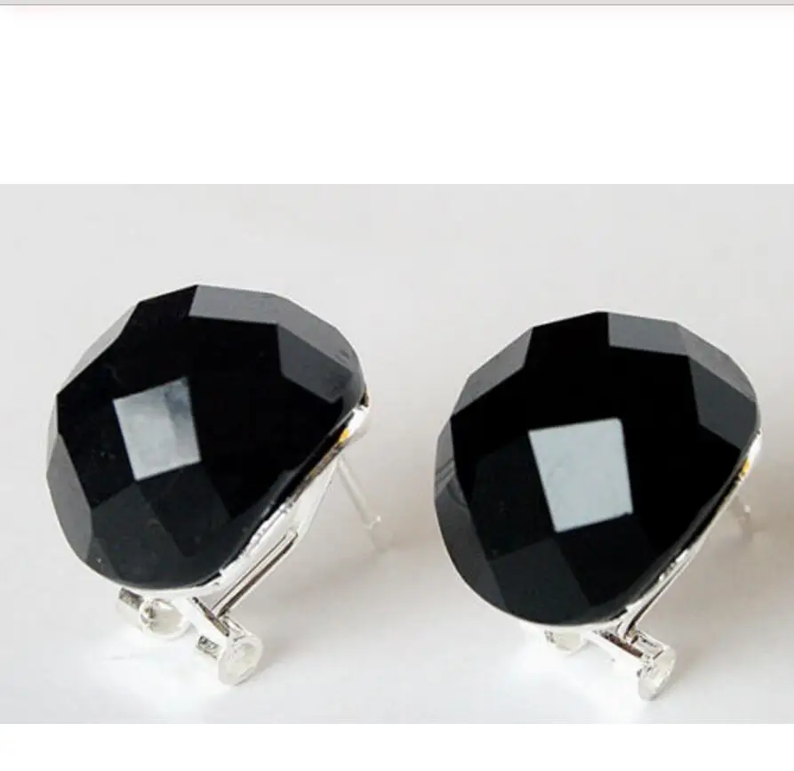 

Free Shipping Summer 925 Sterling A Jewelry Black Faceted Inlay Earrings