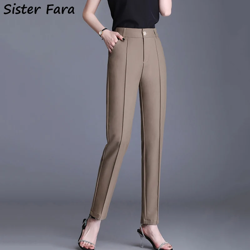 

Sister Fara 2022 Autumn Oversize Pants for Women Elegant Office Work Solid Pencil Pants Spring Ladies Casual Trousers