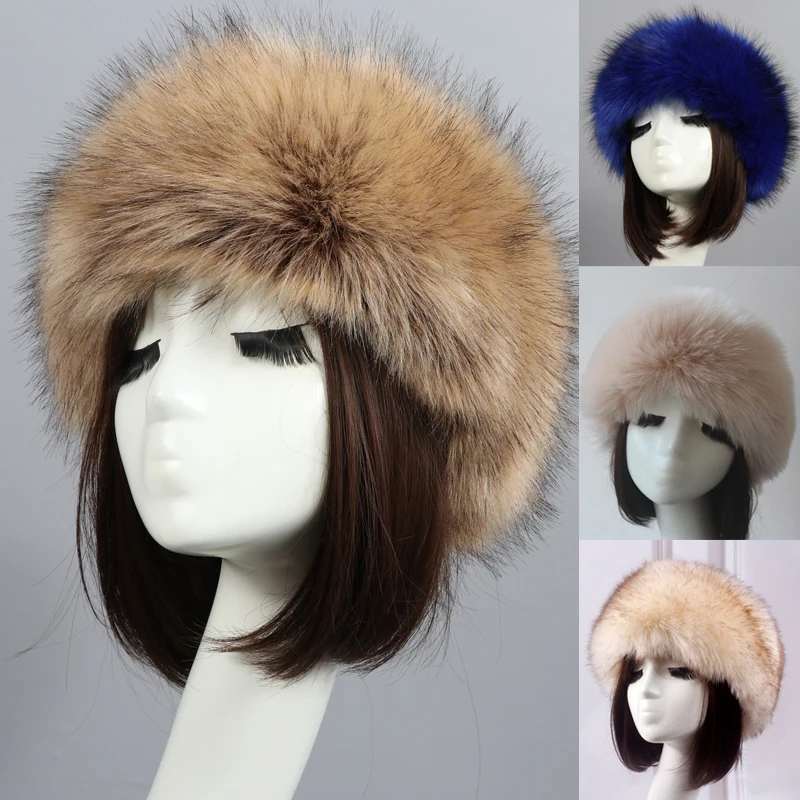 

Fluffy Russian Faux Fur Caps Winter Elastic Earmuffs Turban Thick Furry Hairband Women Headband Hat Outdoor Earwarmer Ski Hats