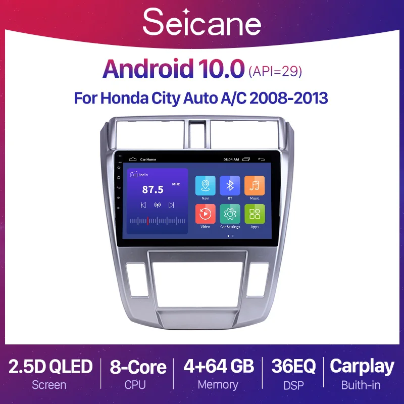 Автомагнитола Seicane 10 1 дюйма 2 + 32 ГБ GPS Android 0 для 2008 2013 Honda City Auto A/C din поддержка Carplay