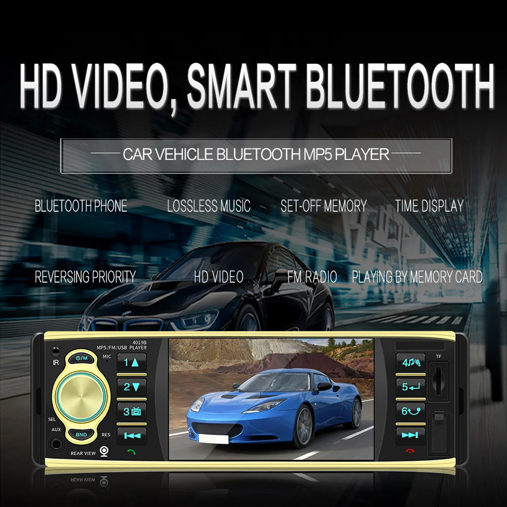 Автомобильный радиоприемник 4019B HD 4 1 дюймов Din автомобильный Bluetooth-совместимый