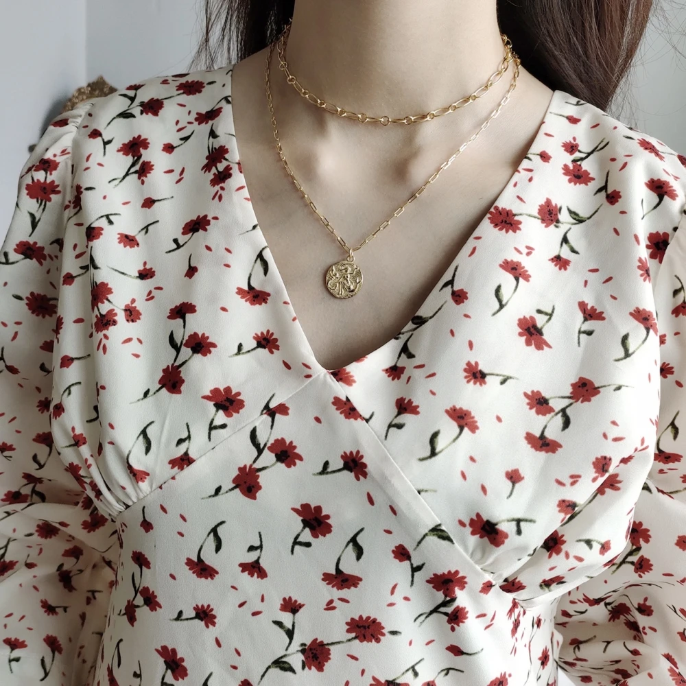 Популярное винтажное ожерелье с медальоном и золотой цепью серебряное круглым в