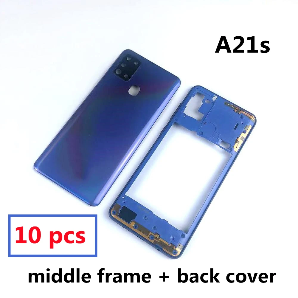 10 pcs For Samsung Galaxy A21S A217 A217F Phone Housing Middle Frame Cover+Battery Back Cover Rear Cover+Camera Lens Cover+Logo