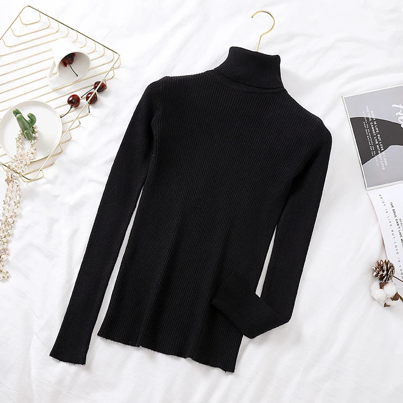 Turtleneck knitting sweater women Casual soft Solid stretch knitted winter pullover female 2020 Autumn jumper top | Женская одежда