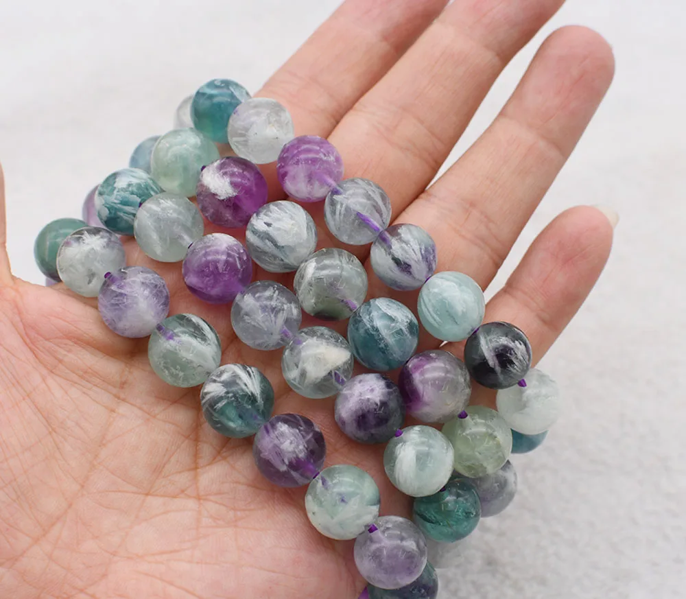 

6-12mm AAA Natural Crystal Rainbow Feather Fluorescen Round Gem stone Beads Stretchable Bracelet -8" free delivery