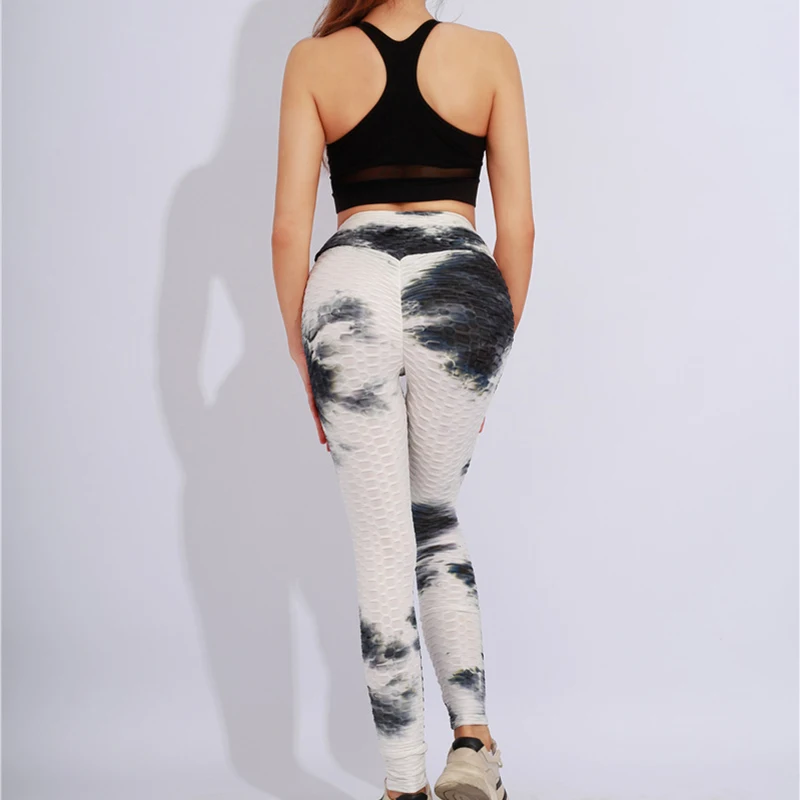 

NORMOV Tie-Dye Leggings Women High Waist Bubble Casual Fitness Pants Women Ultra-Stretch Quick-Drying Gym Leggings