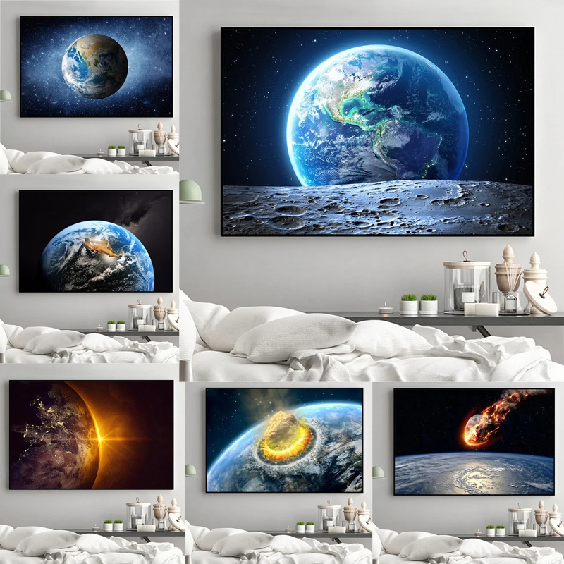 

Galaxy Stars Planet Hole Space Universe Earth Meteorite Canvas Painting Posters and Prints Cuadros Wall Picture for Home Decor