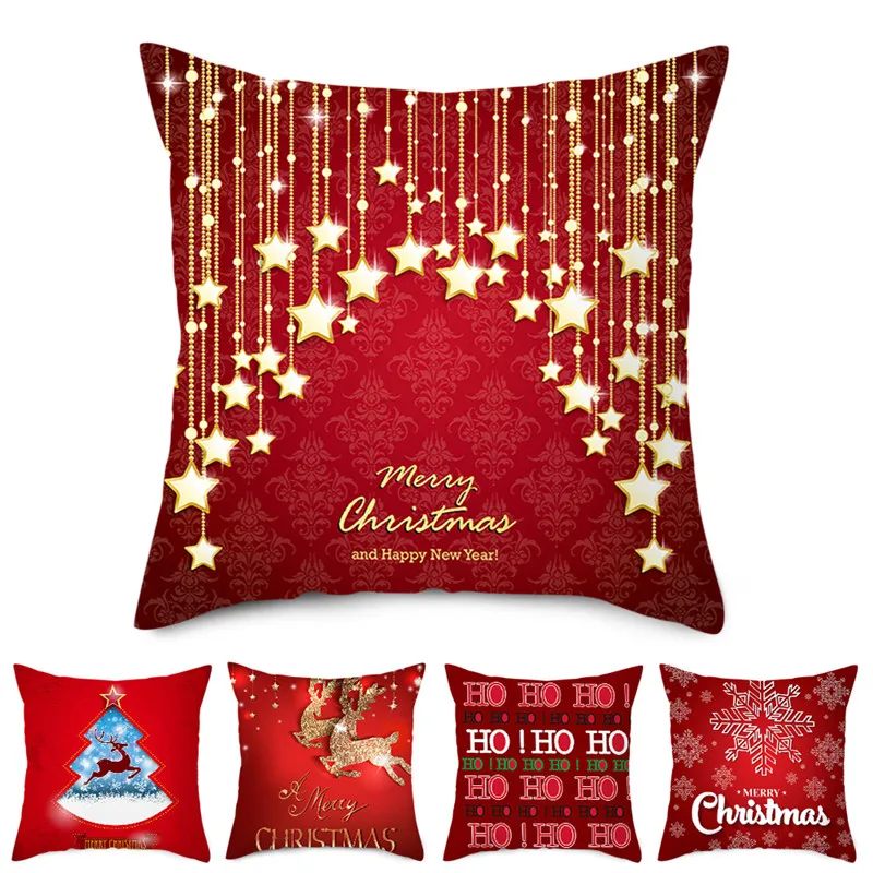 

Fuwatacchi Red Pattern Cushion Cover Christmas Festival Style Pillow Cover Home Sofa Car Decorative Throw Pillowcase 45x45cm