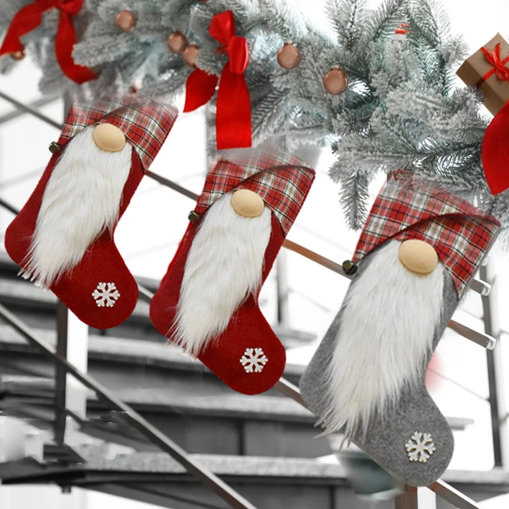 

Мужские рождественские чулки без лица, 2 шт., 45*20 см, рождественский подарок, мешок для конфет для двери, камина, подвесное украшение для рожде...