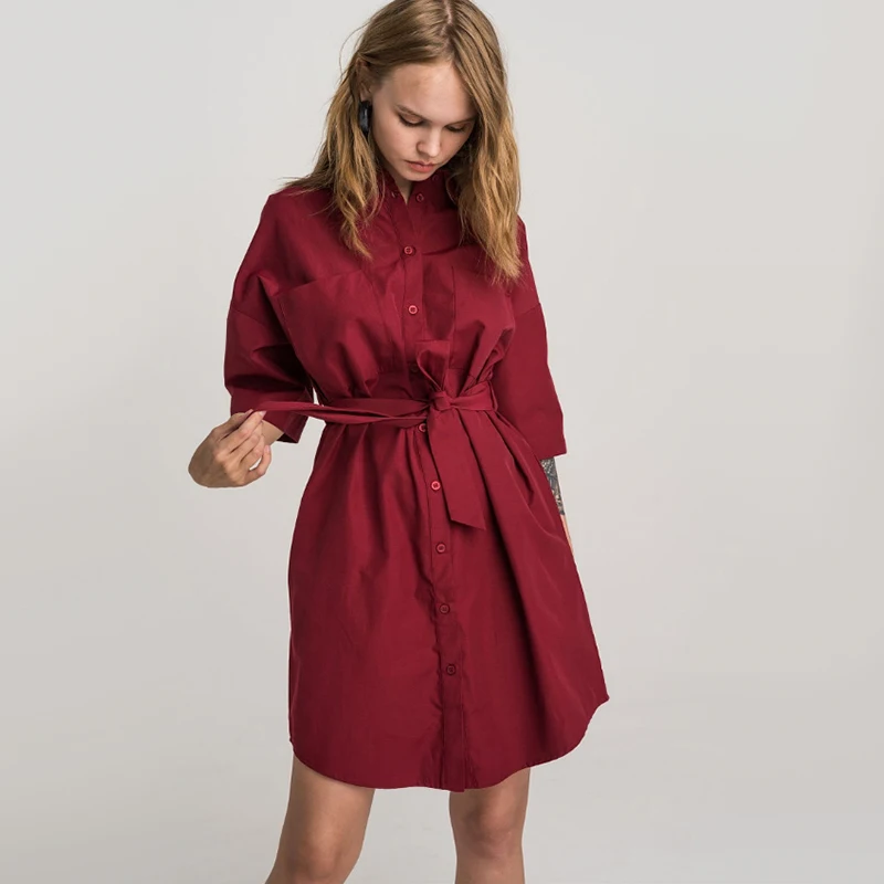 Женское повседневное ТРАПЕЦИЕВИДНОЕ платье рубашка женские пояса с высокой