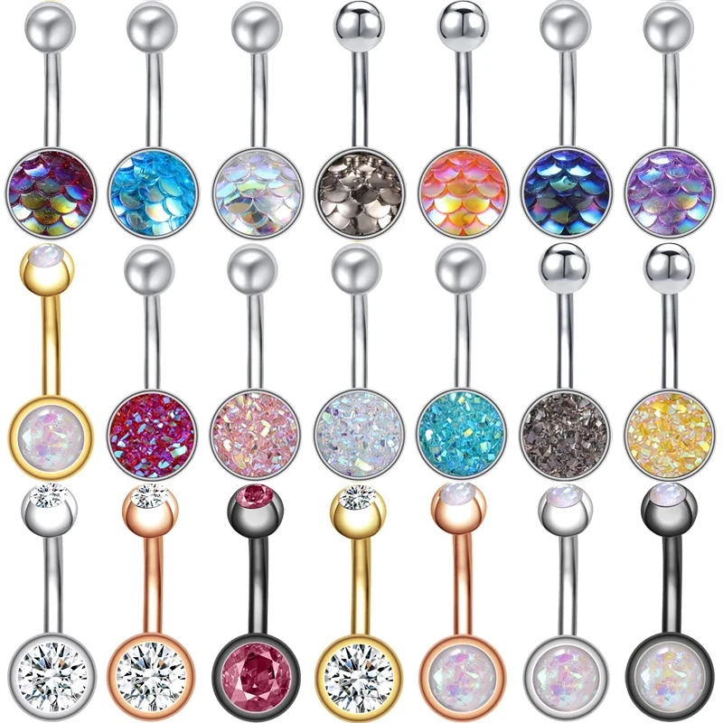 

AOEDEJ 14G Navel Piercing Ring Stainless Steel Belly Button Ring Women Crystal Opal Body Piercing Jewelry Gift Navel Button Ring
