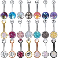 aoedej 14g navel piercing ring stainless steel belly button ring women crystal opal body piercing jewelry gift navel button ring