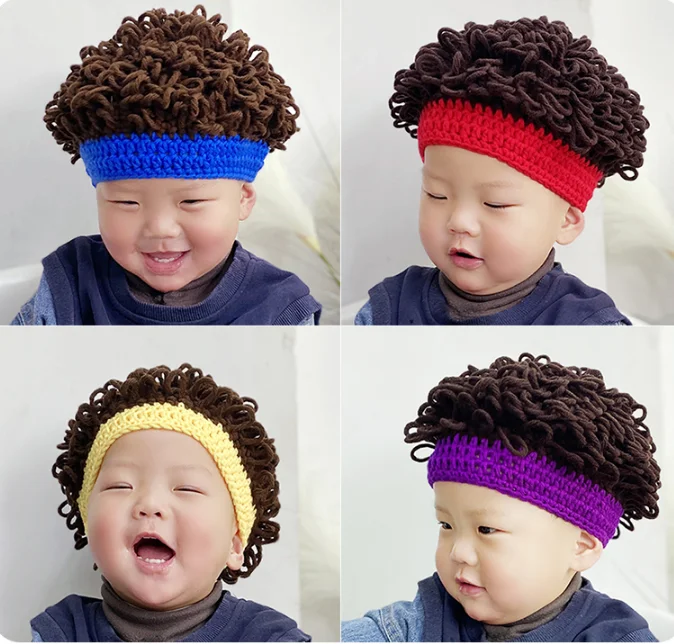 Baby funny hat baby cute wig net celebrity children's personality hair cover boys and girls curly | Детская одежда и обувь