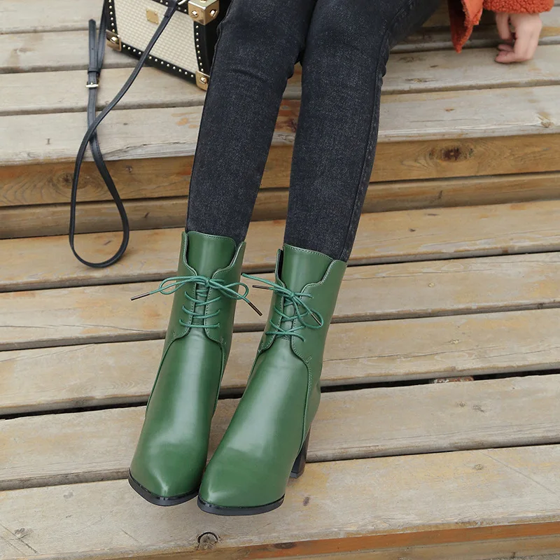 

Women Boots Square High Heel Boots For Woman Fashion Zip Black Autumn Winter Womens Lace Up Platform Boots Shoes S4-62