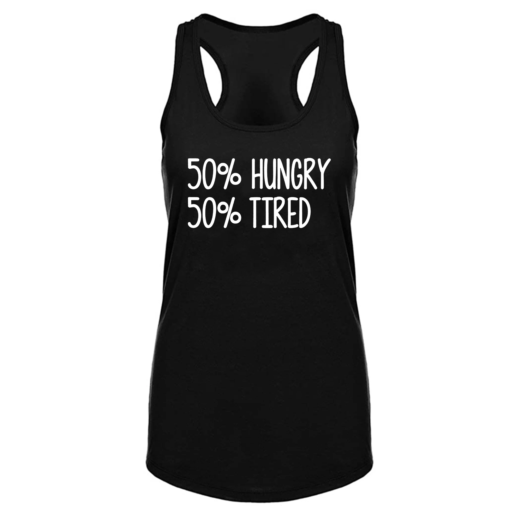 

Lyprerazy Women's 50% Hungry 50% Tired Workout Gym Funny Printed Tank Top