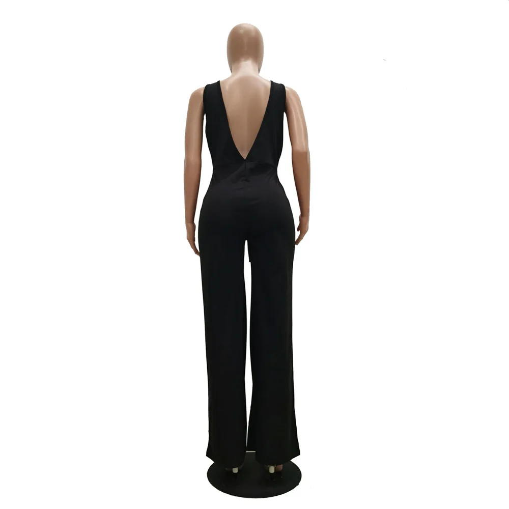 

Casual Solid Jumpsuit Rompers Women Backless Bow Tie Jumpsuits Holow Out Summer Female Long Rompers Straight Womens Jumpsuit