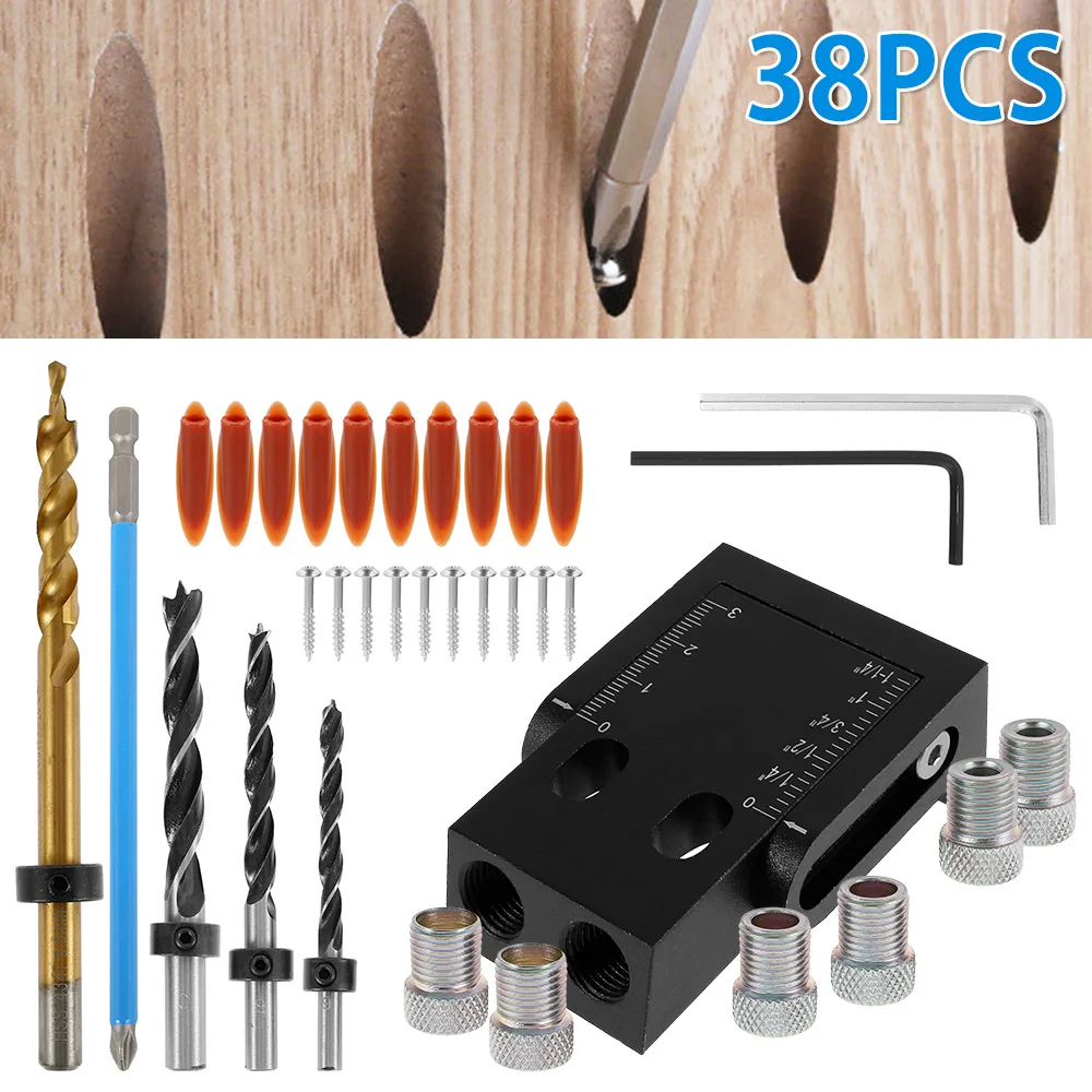 

38Pcs Woodworking Oblique Hole Locator Drill Bit Pocket Hole Jig 15 Degree Angle Drill Guide Set Hole Puncher DIY Carpentry Tool