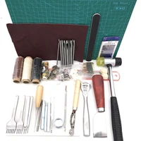 44pcslot professional leather tools set thread wax line punch handmade diy hand sewing accessories