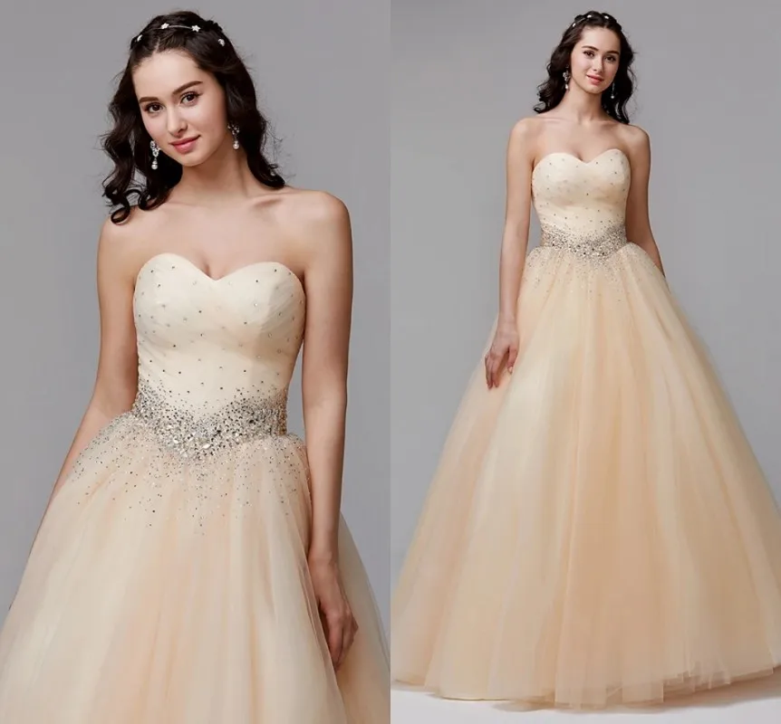 

Luxurious Champagne Quinceanera Dress 2021 Sweetheart Crystals Bead Prom Party Princess Sweet 16 Ball Gown Vestidos De 15 Años