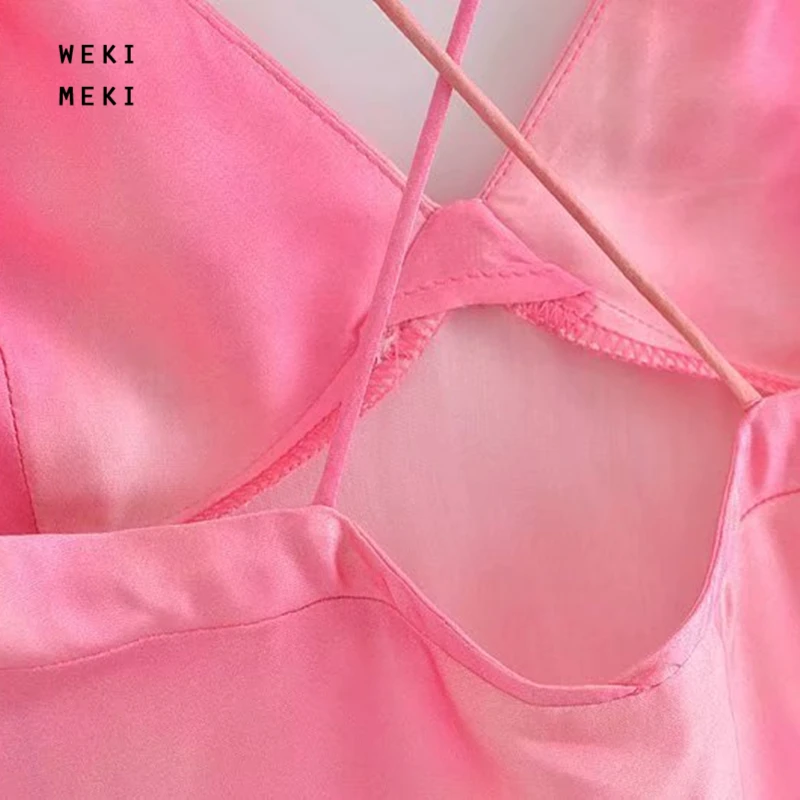 

French Tie-dye Woman Dress Summer V-Neck Hollow Back Dresses for Women Party Ladies Sweet Sling Mini Pink Dress