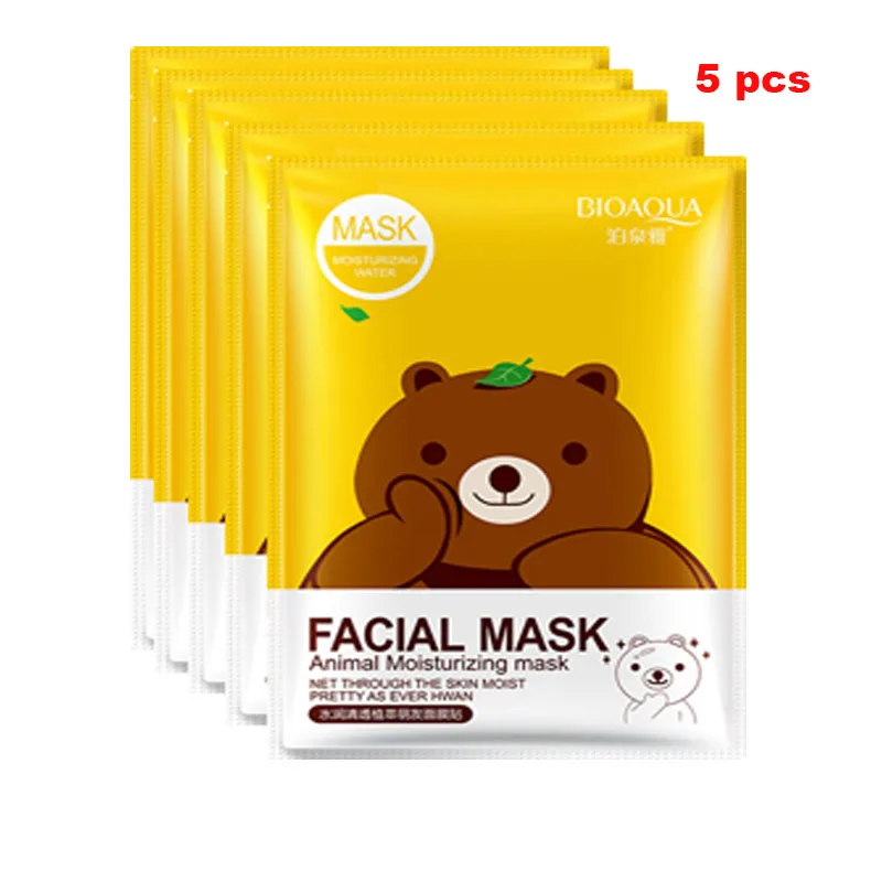 5pcs BIOAQUA маска для лица с животными маска для лица глубокое увлажнение листовая маска контроль жирности осветляет кожу маска для женщин корейская косметика - Цвет: 5pcs