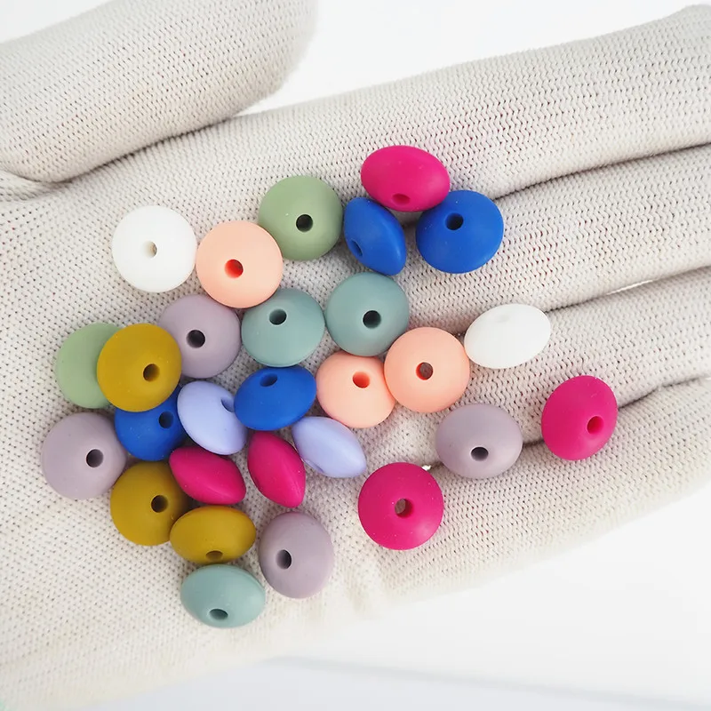 Chenkai-Cuentas de lentejas de silicona para beb&eacute;, joyer&iacute;a de chupete de lactancia, juguete colgante, cuentas sin BPA, 14x8mm, 100 Uds.-5