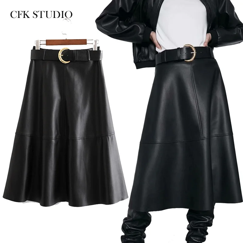 Женская Длинная Юбка миди с высокой талией ZA черная однотонная офисная из