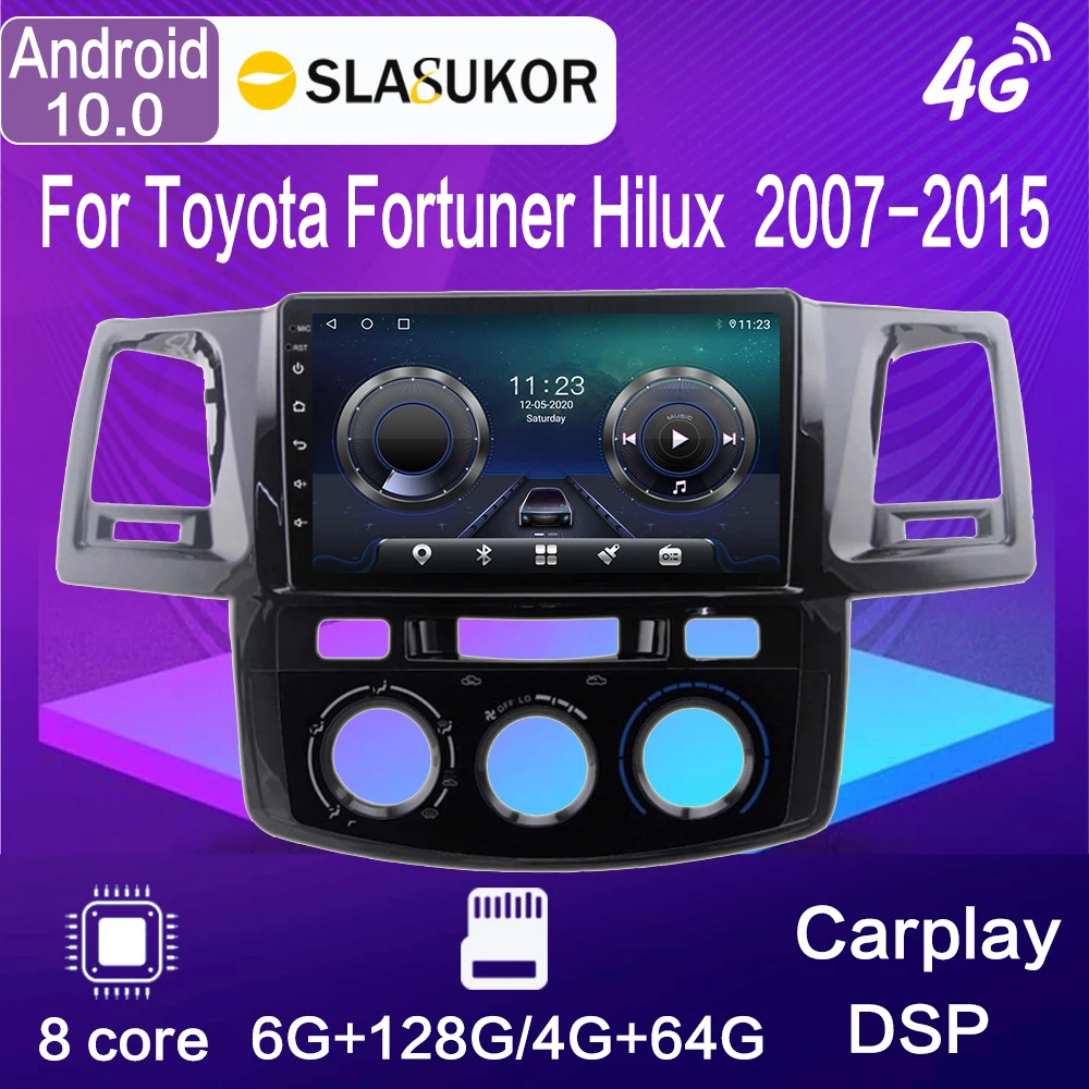 Автомобильный радиоплеер 9 &quotAndroid 10 6G + 128G для Toyota Fortuner Hilux 2007 2015 мультимедиа видео