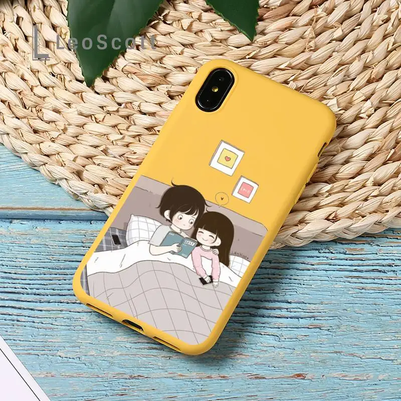 

Cartoon couple BFF Phone Case Yellow Candy Color for iPhone 11 12 mini pro XS MAX 8 7 6 6S Plus X SE 2020 XR