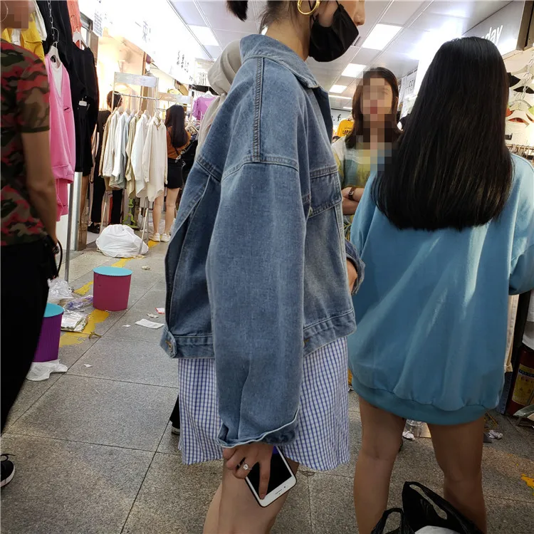 Harajuku BF стиль девушки Поддельные Двух Частей Свободная джинсовая куртка женская