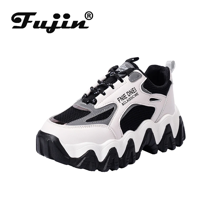 Женские кроссовки на платформе Fujin дышащие с круглым носком и шнуровкой разных