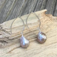 10 13mm purple baroque pearl earring silver hook accessories diy elegant delicate jewelry noble