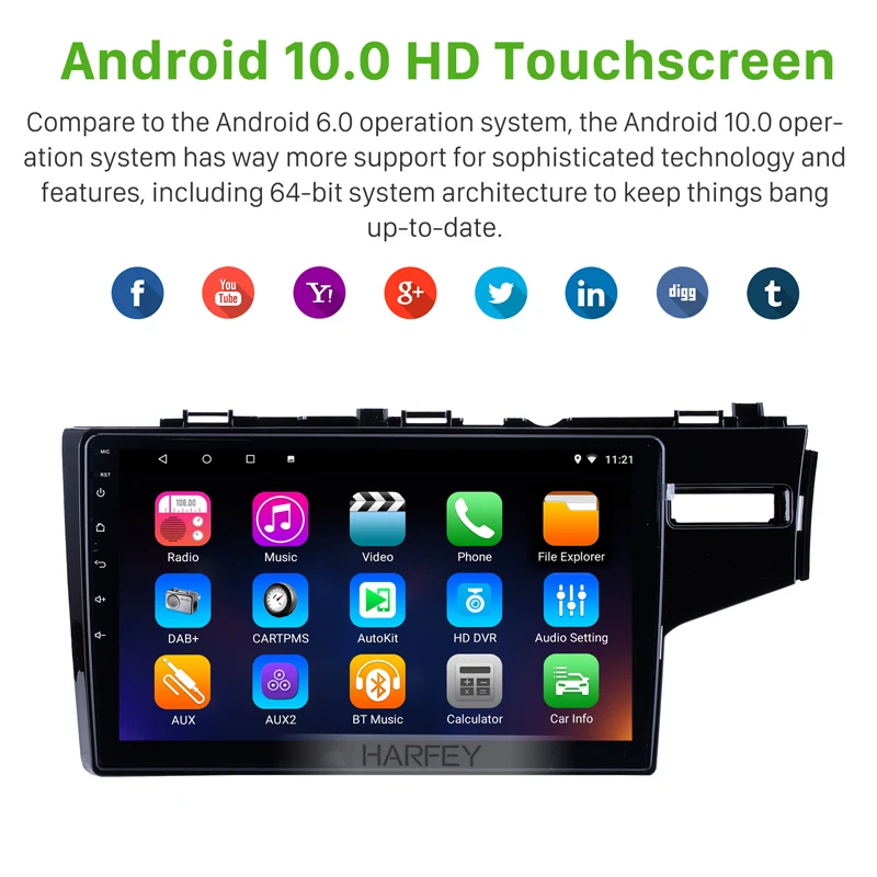 Harfey 10 1 &quotAndroid 0 2 Din gps Автомагнитола для 2014 2015 HONDA JAZZ FIT (RHD) головное устройство
