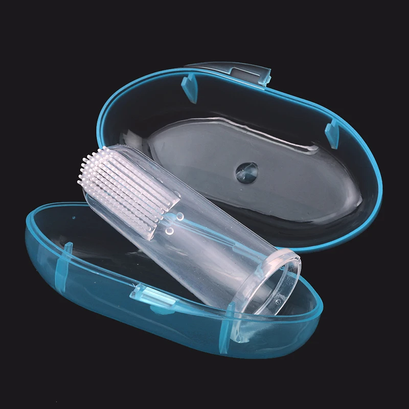 Cepillo de dientes de silicona + caja, limpieza de dedos de beb&eacute;, suave, de goma-4