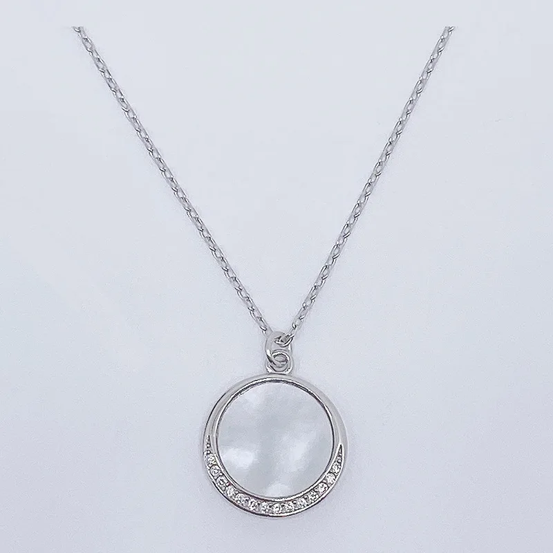 

Original 100% Pure Sterling Silver S925 Necklace Collar 14K White Gold Round Moon Pendant Female Clavicle Chain Choker Jewelry