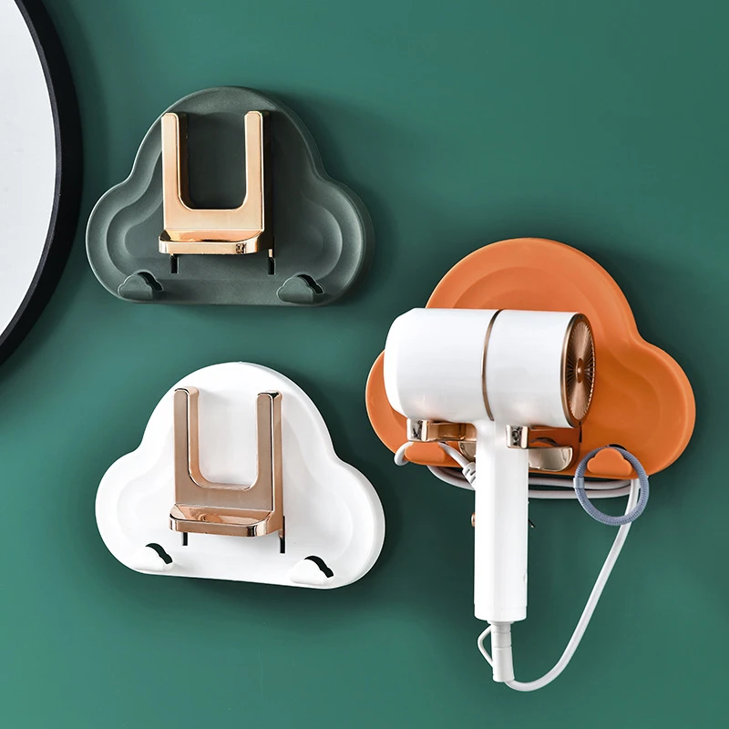 

Punch Free Storage Rack Hair Dryer Holder Wall-Mounted Hook Shelf Space-Saving Kitchen Bathroom Accessories Organizer Gadgets