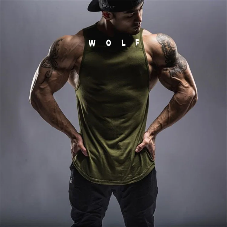 

Men's fitness vest summer stitched shoulder arc hem cotton letter printed vest