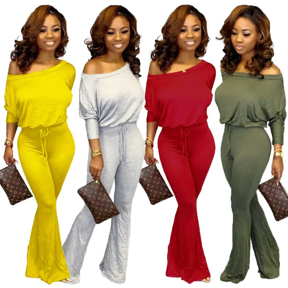 

Women Long Sleeve One Shoulder Jumpsuit Sexy Club Night Romper Flare Overalls Outfits Winter Autumn