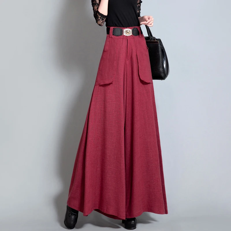

2020 Fashion High Waist Wide Leg Pants Women Big Size Loose Cotton Linen Trousers Elegant Ol Pants Long Culottes Pant AA5308