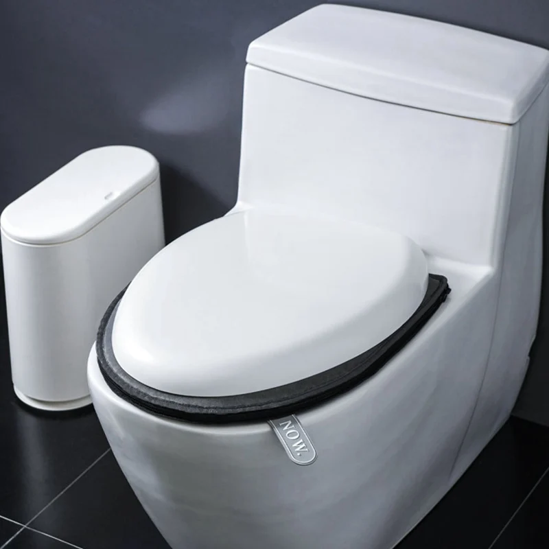

Soft Winter Warm Velvet Toilet Seat Cover Bathroom Removable Zipper Type Washable Wc Thicken Seat Mat with Flip Lid Handle
