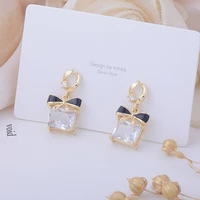 tiny cute black bowknot square earring for women pure transperant crystal stud earrings anniversary date jewelry pendant gift