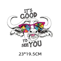 cartoon cute animal cool cow iron on patches for diy heat transfer clothes t shirt thermal stickers decoration printing