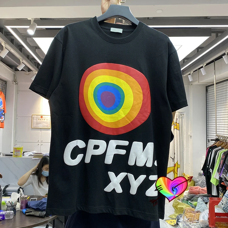 

2021 CPFM XYZ T-shirt Men Women Rainbow circle i love at the rally CPFM Tee CACTUS PLANT FLEA MARKET Tops Short Sleeve