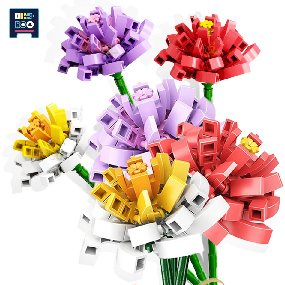 

UKBOO Camellia Ornaments Building Blocks City DIY Garden Artificial Flowers Educational Bricks Toys For Children Girls Gift