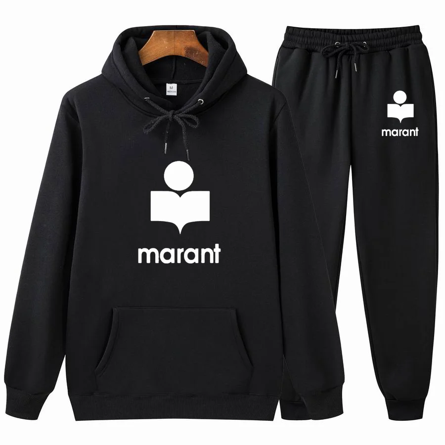 

2021 Spring Autumn Brand Men's Marant Printing Casual Sets Sweatshirts Fashion Pullover Male Long Sleeve Hoodie+Pants