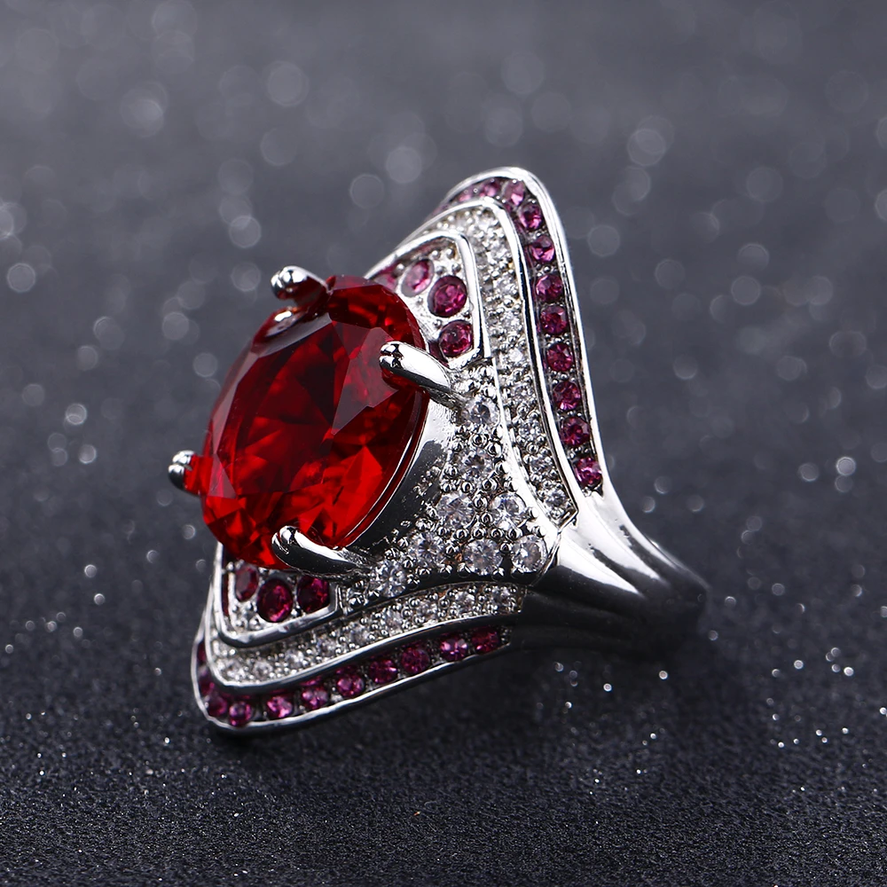 Bague Ringen, Мода 925 из стерлингового серебра, рубиновое кольцо с драгоценным камнем для женщин, винтажные вечерние кольца с кристаллами и цирконием для свадьбы, хорошее ювелирное изделие