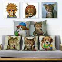 funny cartoon animals cat dog print cushion cover throw pillows cases sofa home