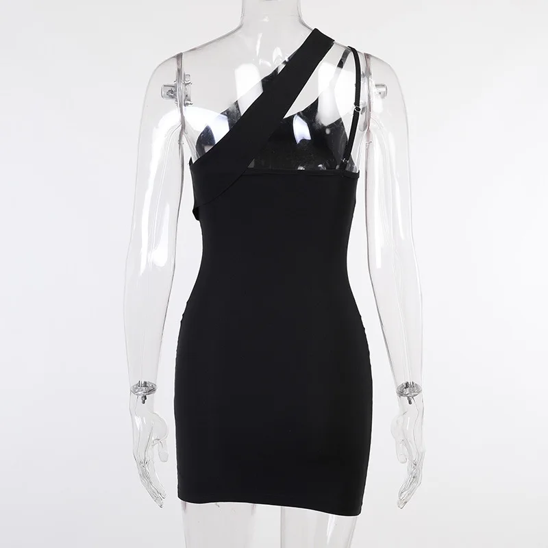 

One Shoulder Dress Women Diagonal Collar Bodycon Dress 2021 Ladies Summer Solid Sexy Club Dress Vestidos Robes