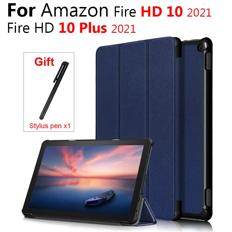 

For Amazon Kindle Fire HD 10 / HD 10 Plus 2021 HD10 Tablet Case Custer Fold Folio Stand Bracket Flip Leathese Leather Shockproof