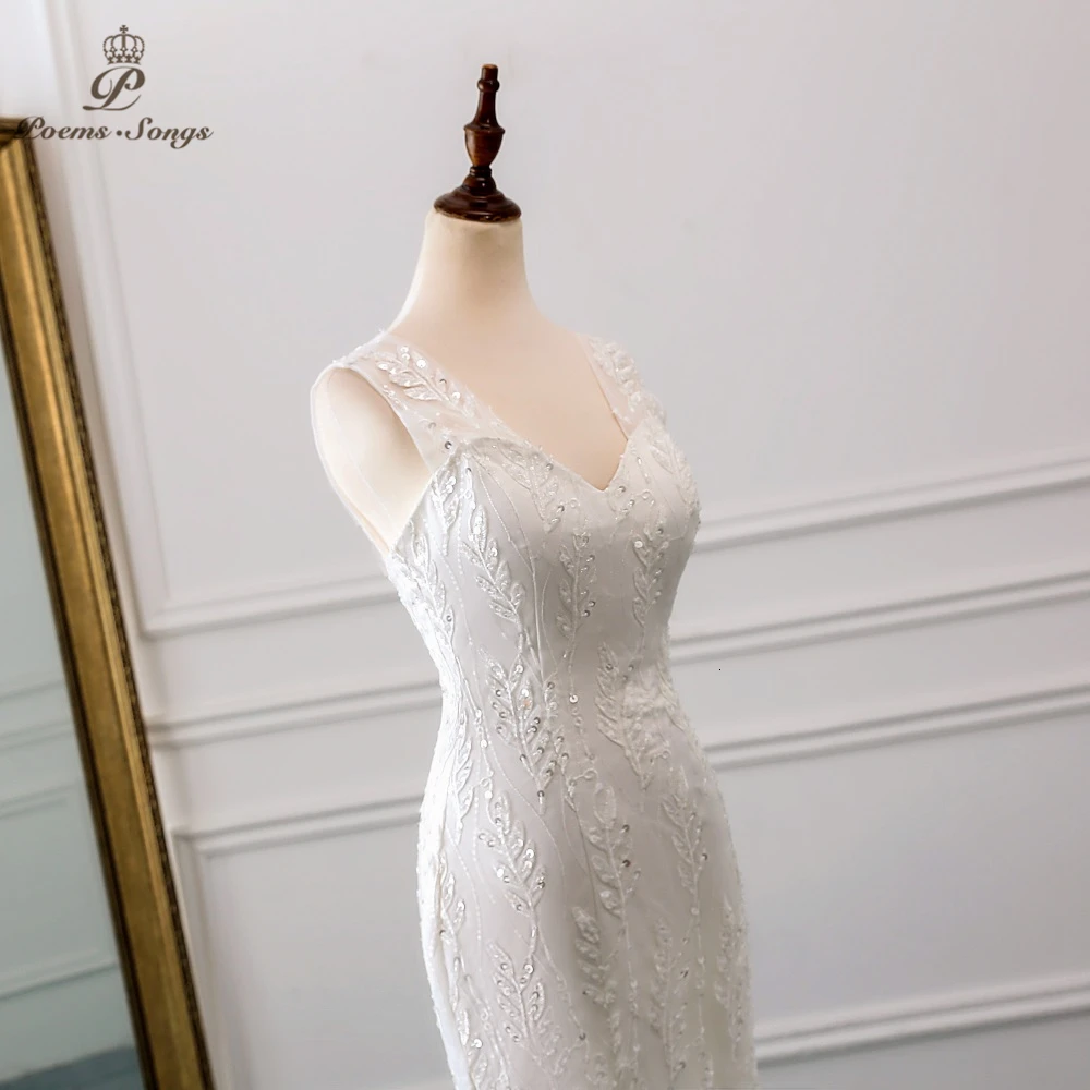 PoemsSongs новое красивое расшитое блестками кружевное свадебное платье robe mariage Vestido de noiva Свадебные платья Русалка robe de mariee